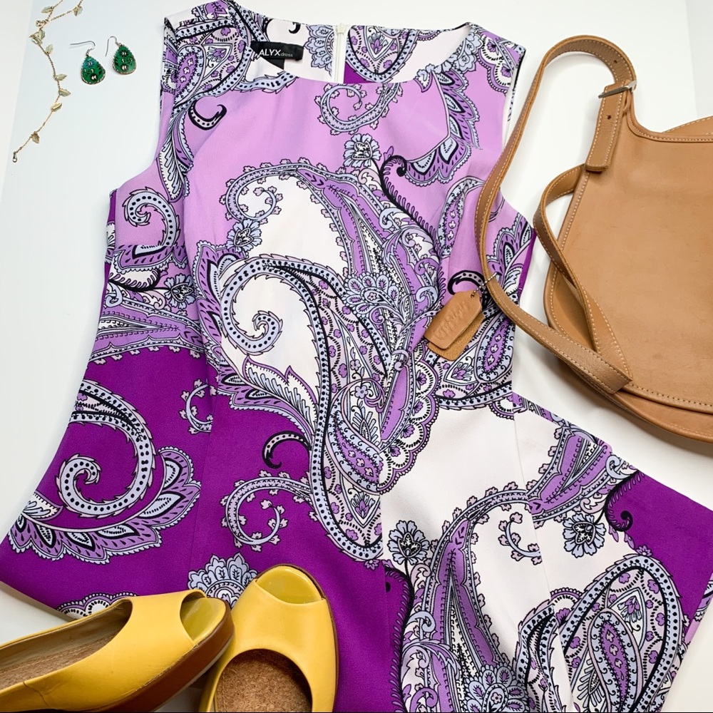 ALYX Purple & White Paisley Sleeveless Dress Sz 2